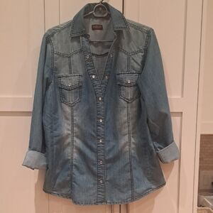 Denim Snap Button-Up Shirt